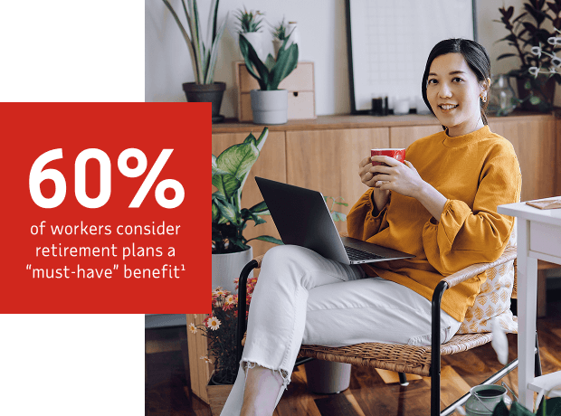 Statistic showing that 60% of workers consider retirement plans a “must-have” benefit1